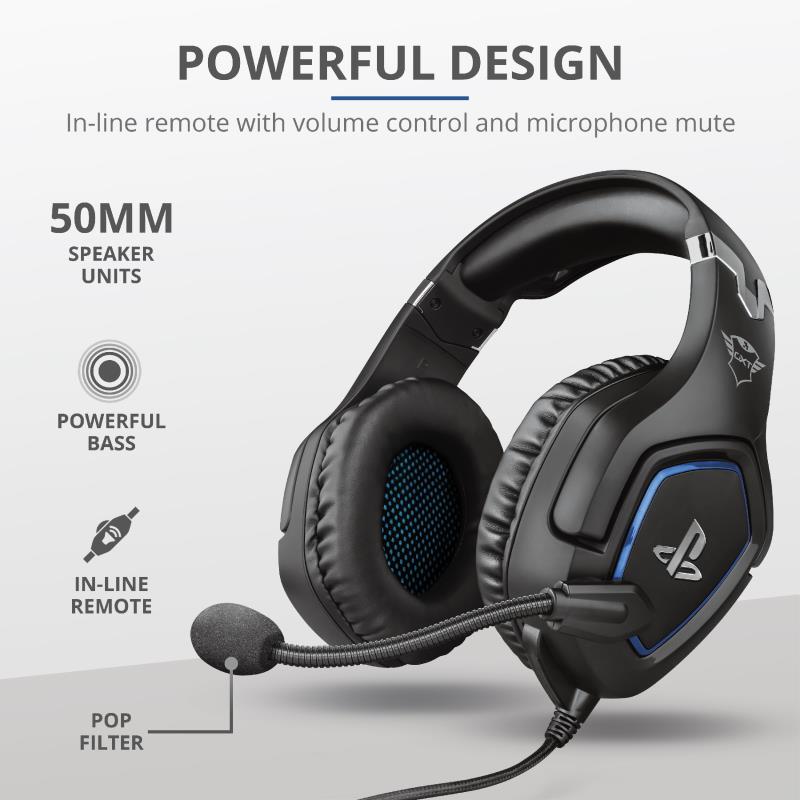 TRUST Cuffie a padiglione da gaming Trust GXT488 cablato licenza ufficiale Sony PS4 nero e blu